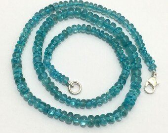 Natural Apatite 4-6 mm Plain Rondelle 18" Gemstone Beaded Necklace  92.5 silver Clasp Apatite Handmade Necklace For Sale Apatite Wholesale
