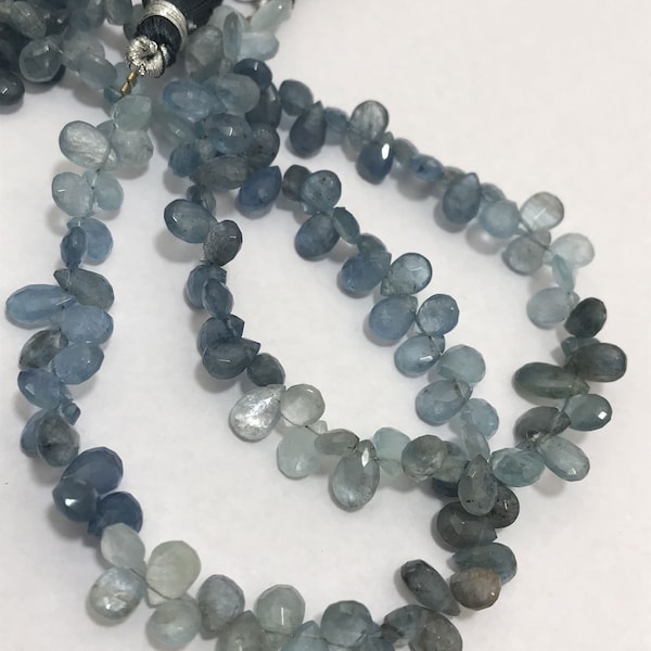 5- 7 mm Shaded Moss Aquamarine Faceted Briolette Pears Gemstone Beads Strand Sale / Semi precious Beads / Aquamarine Wholesale / Briollettes