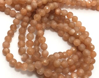 5.5 - 6.5 mm  Peach Moonstone Beaded Necklace Faceted Round Gemstone Beads Strand / Peach Moonstone Beads / Moonstone Wholesale /Faceted