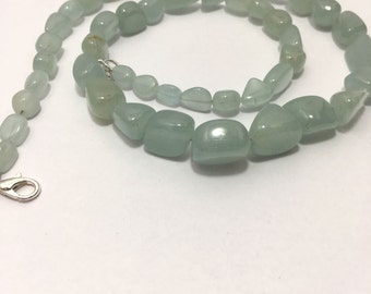 100% Natural Milky Aquamarine Smooth Nuggets Gemstone Beaded Necklace With 92.5 Silver Clasp 20" Genuine Milky Aquamarine Beaded Necklace