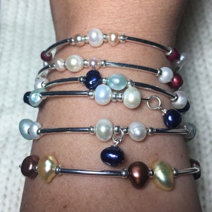 Parel geheugen armband in zilver