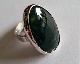 Sterling silver ring with moss agate statement ring