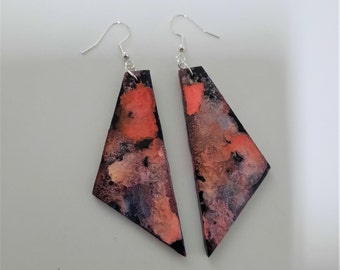 Wooden earrings with sterling silver hooks, alcohol ink