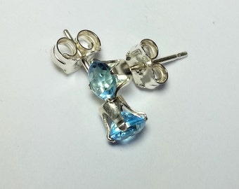 silver stud earrings with Swiss blue topaz 4 mm