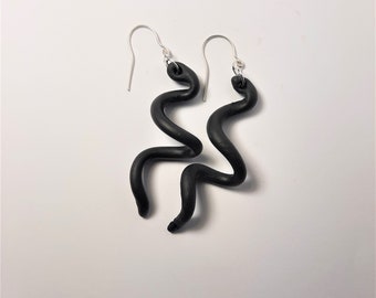 Polymer (Fimo) clay snakes as earrings with sterling silver hooks, length 70 mm