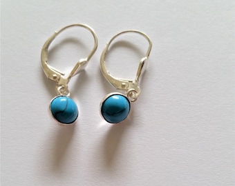 Sterling silver earrings with turquoise of 6 mm