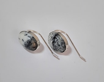 Sterling silver earrings with dendrite opal of 14 x 10 mm