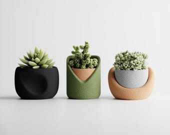 Succulent Planter Set – Modern Textured Plant Pots, Small Indoor Planters for Desk or Shelf