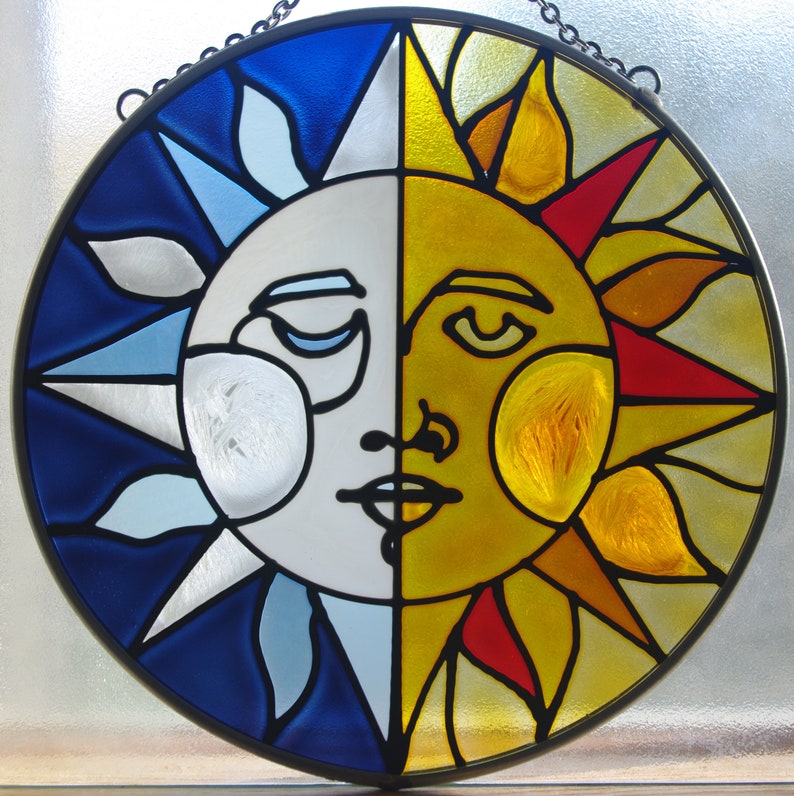 Sun Sunface Hand Painted Art Glass Suncatcher Ornament Size 7