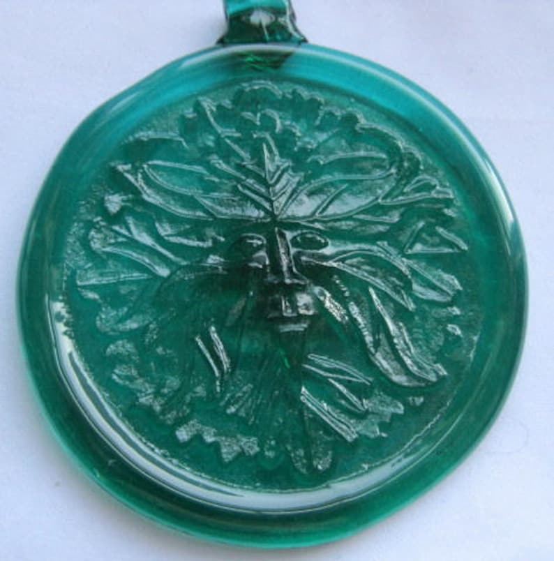 Greenman Green Man Pressed Art Glass Hanging Suncatcher Sun Catcher Ornament