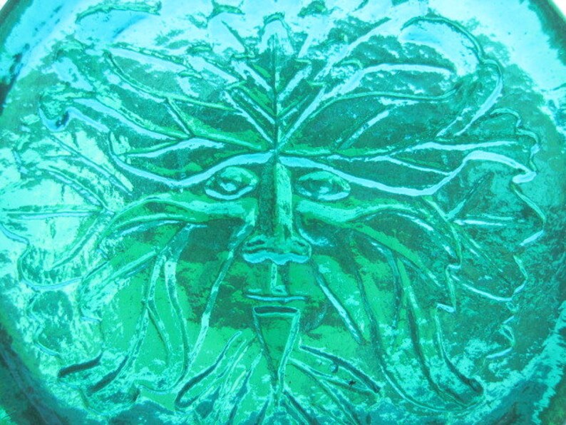 Greenman Green Man Pressed Art Glass Hanging Suncatcher Sun Catcher Ornament