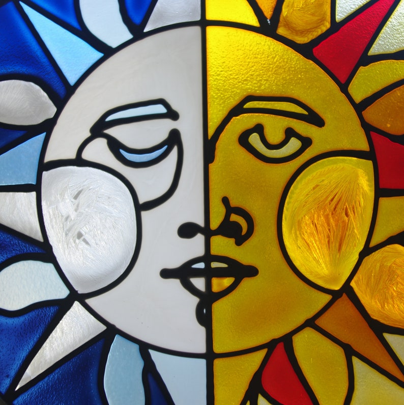 Sun Sunface Hand Painted Art Glass Suncatcher Ornament Size 7
