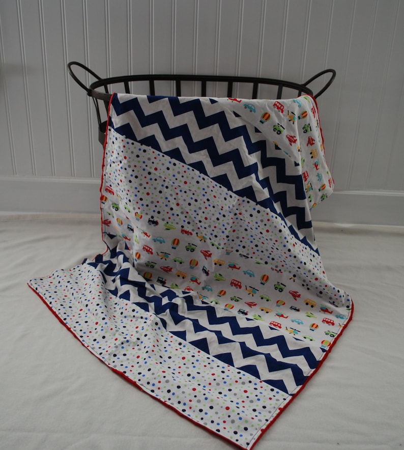 Trains Planes And Cars Baby Boy Patchwork Blanket Red Blue Green Transportation Vehicle Bedding