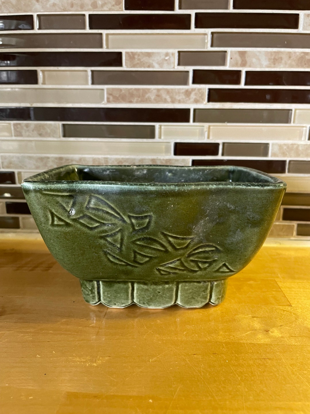 Dark Green Pottery Planter Etsy