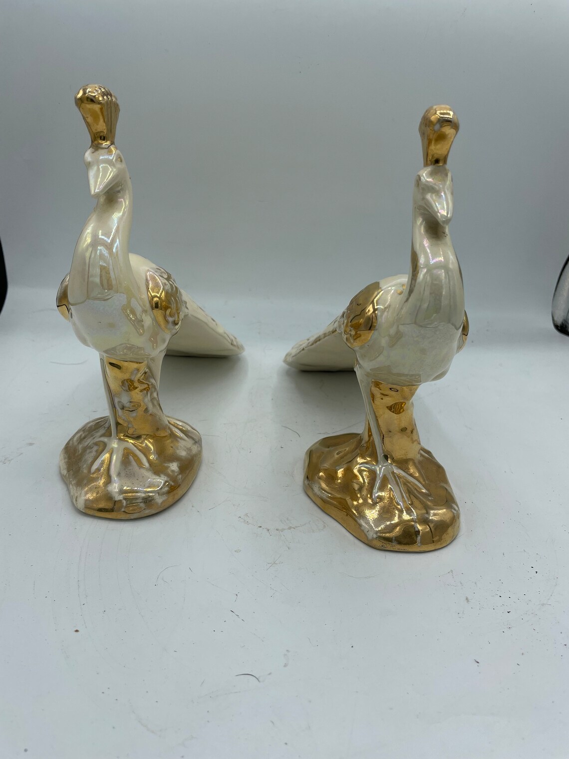 Peacock Bird Figurine Hand Painted 22 K Gold Etsy