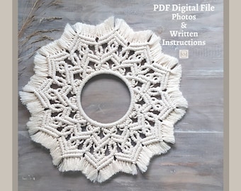 Patrón de mandala de macramé para colgar en la pared. Descarga digital en PDF. Instrucciones paso a paso con fotos. Manualidades bohemias DIY.