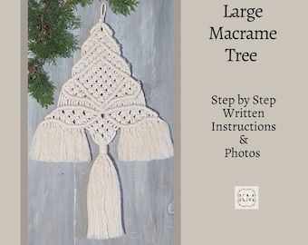 Patrón para colgar en la pared con un árbol de macramé grande. Descarga digital en PDF. Instrucciones y fotos. Manualidades bohemias DIY.