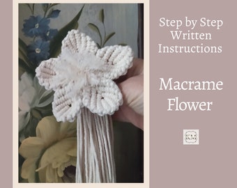 Patrón de flor de macramé, descarga digital en PDF, instrucciones escritas y fotos, decoración bohemia DIY para el hogar.