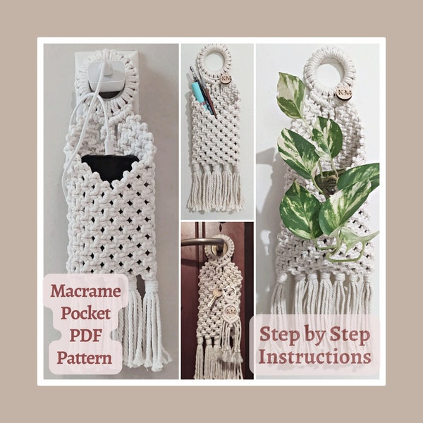 Macrame Pocket Wall Hanging Pattern. PDF Digital Download. Written Instructions and Photos. Boho Wall Hanging Basket