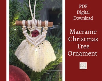 Patrón de adorno de rama de canela en macramé DIY - Descarga instantánea en PDF, Decoración navideña