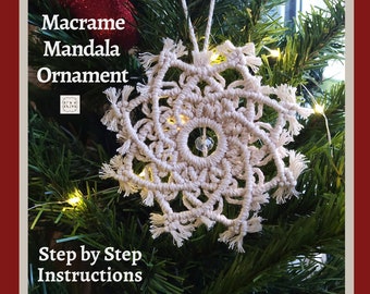 Patrón de adorno navideño de mandala de macramé, descarga digital en PDF, decoración navideña DIY