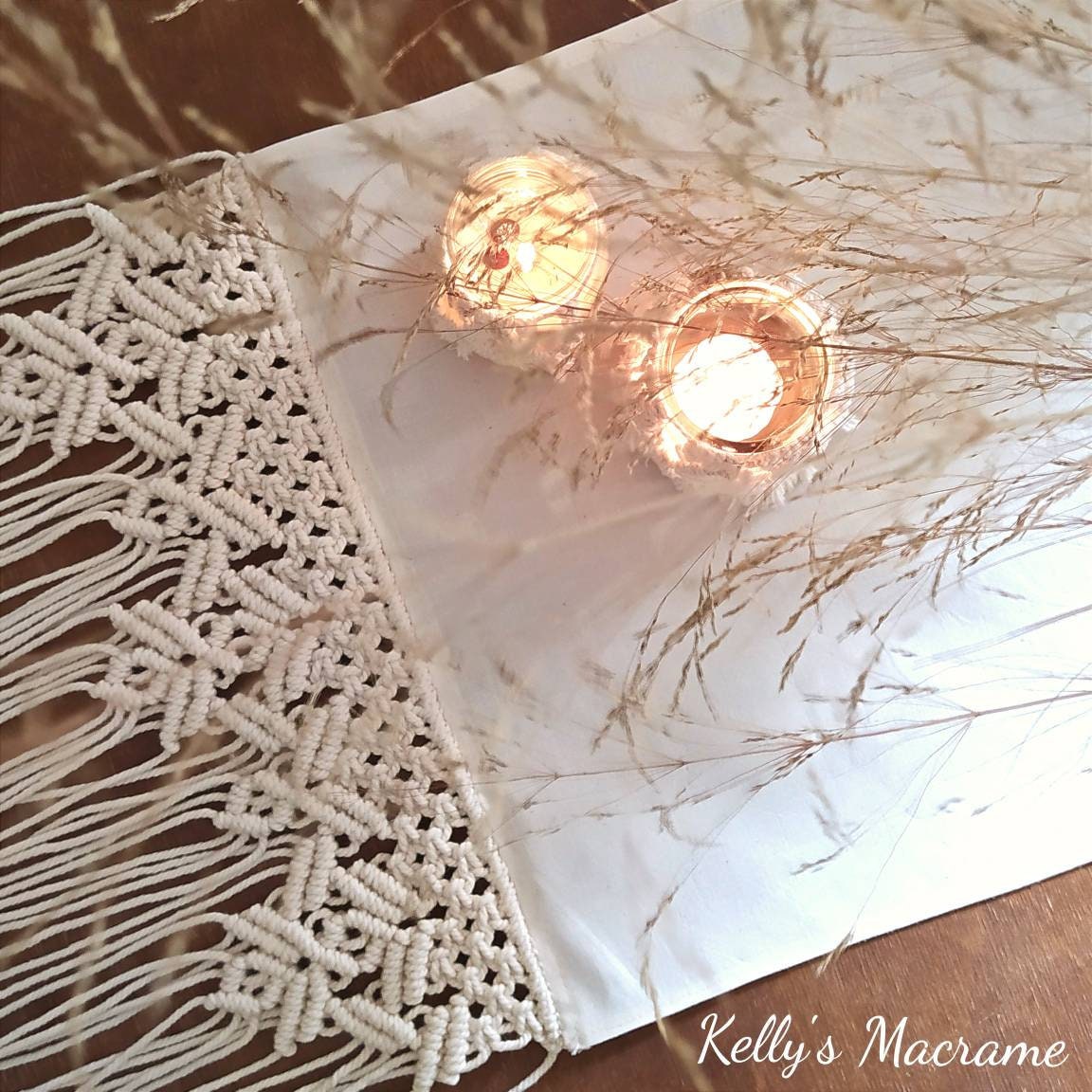 MeiYeAE Chemin de table en macramé - Vintage - En coton et lin