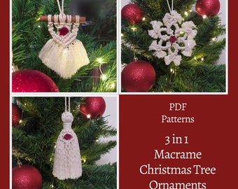 3 patrones de adornos navideños de macramé para árbol de Navidad (descarga instantánea en PDF)