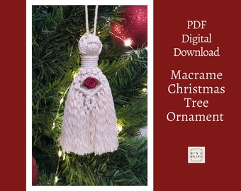 Patrón de adorno de borla de macramé DIY, descarga instantánea en PDF, decoración navideña