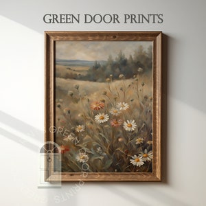 Vintage Oil Painting | Instant Download | Portrait Art | Wall Art | Gift Wall Art | Wildflower Art | Green Door Prints | High Resolution