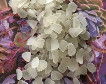 400 mini White Premium Beach Glass pieces frosted pastel wedding party craft gems natural Fairy garden tumbled Mosaic cream Table coastal