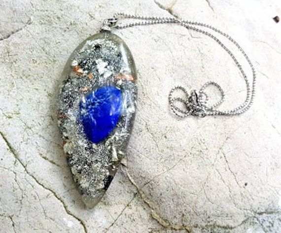 Protection Amulet,lapis lazuli , Orgone Amulet, Orgone Charm, Life Energy,18K Gold Plated Necklace