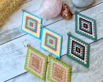 Geometric Beaded Boho Dangle Earrings