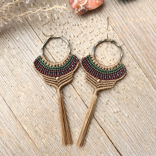 Macrame Tassel Earrings Macrame Earrings Hoop Style Earrings Boho Jewelry