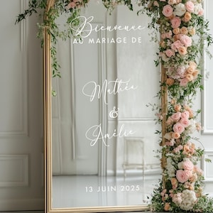 Sticker bruiloft welkomstbord, aanpasbare tekst, Bienvenue au Mariage de sticker, namen en datum, sticker bruiloft selfie spiegel, ALLEEN DECAL