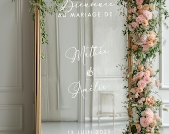 Wedding Welcome Sign Decal, Customizable Text, Bienvenue au Mariage de Decal, Names and Date, Wedding Selfie Mirror Sticker, DECAL ONLY