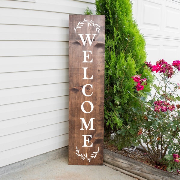 Front Porch Welcome Decal, Welcome Door Decal, Farmhouse Decor, Welcome Sticker, Vertical Welcome Sign Decal,