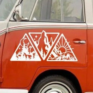 Calcomanía para autocaravana, calcomanía para caravana, calcomanía con olas de agua en las montañas y el bosque, calcomanía de vinilo para aventuras, calcomanía para acampar en furgoneta, calcomanía para la vida en furgoneta, autocaravana