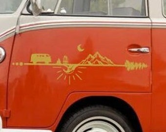 Motorhome Decal, Camper Sticker, Forest Mountains Water Wave Decal, Adventure Vinyl Decal, Van Camping Sticker, Van Life Decal, Caravan Car
