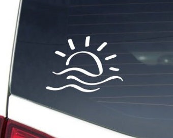 Calcomanía de coche Sun and Waves, Ocean Wave y Sun Car Decal, Surf Car Decal, Beach Vibes Decal, Surfer Decal para computadora portátil, automóvil, macbook, pared