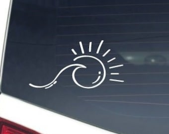 Calcomanía de coche Sun and Waves, Ocean Wave y Sun Car Decal, Surf Car Decal, Beach Vibes Decal, Surfer Decal para computadora portátil, automóvil, macbook, pared