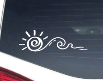 Calcomanía para coche con sol y olas, calcomanía para coche con olas oceánicas y sol, calcomanía para coche con surf, calcomanía con ambiente playero, calcomanía de surfista para portátil, coche, MacBook, pared
