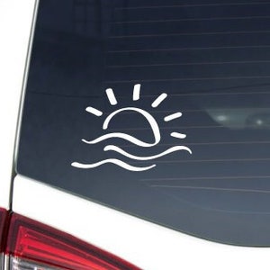 Sun and Waves Car Sticker, Ocean Wave and Sun Car Decal, Surf Car Decal, Beach Vibes Decal, Surfer Decal for laptop, car, macbook, wall