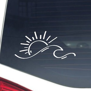 Sun and Waves Car Sticker, Ocean Wave and Sun Car Decal, Surf Car Decal, Beach Vibes Decal, Surfer Decal for laptop, car, macbook, wall
