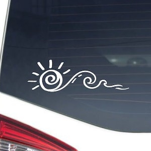 Zon en golven auto sticker, Ocean Wave en zon auto sticker, Surf auto sticker, Beach Vibes sticker, Surfer sticker voor laptop, auto, macbook, muur