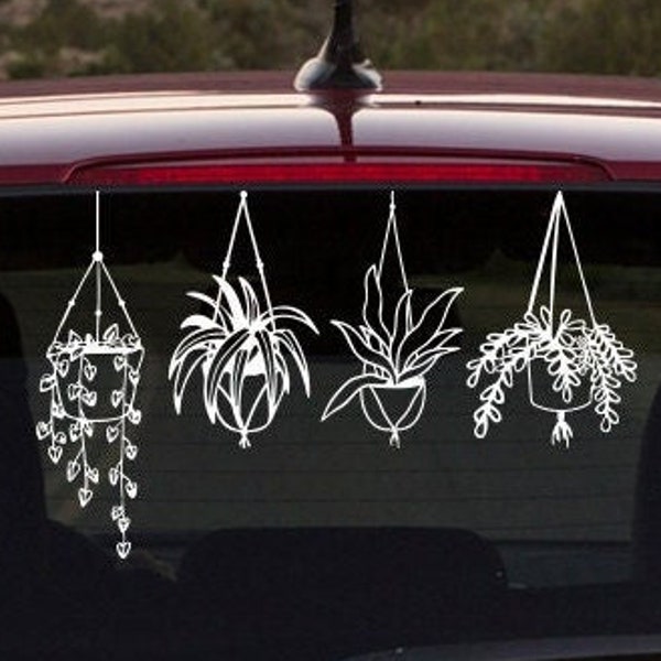 Hanging Plant Decal, Plants Decal, Potted House Plants Sticker, Plant Lover Decal for laptop, car, window