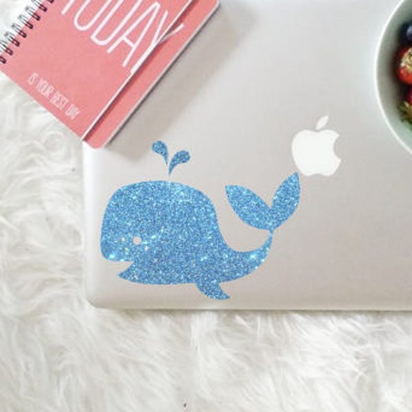 Whale decal, glitter decal for laptop, car, macbook, wall
