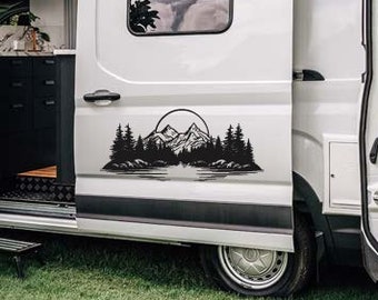 Motorhome Decal, Camper Sticker, Forest Mountains Decal, Adventure Vinyl Decal, Van Camping Sticker, Van Life Decal, Caravan Car