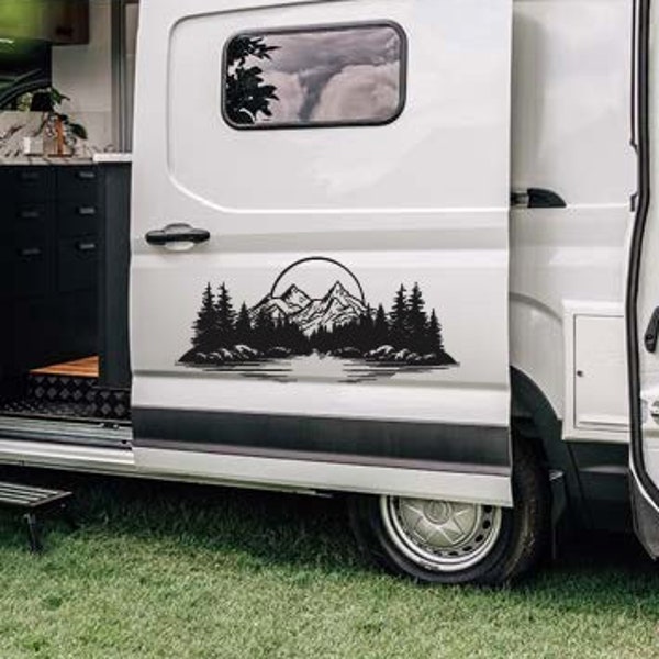 Motorhome Decal, Camper Sticker, Forest Mountains Decal, Adventure Vinyl Decal, Van Camping Sticker, Van Life Decal, Caravan Car