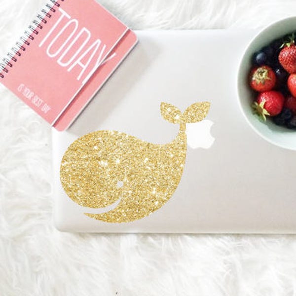 Whale decal, glitter decal for laptop, car, macbook, wall
