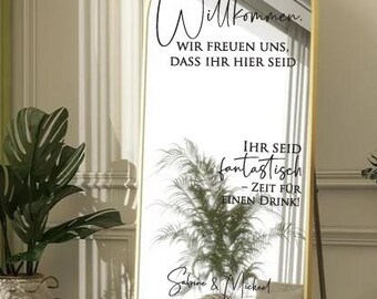 Wedding Willkommen Sign Decal, Customizable German Text, Names and date, Wedding Selfie Mirror Vinyl Sticker, DECAL ONLY